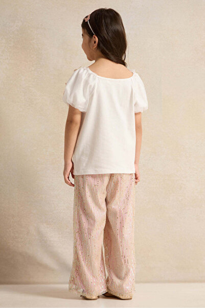 REDTAG Girls White And Apricot Sequins Embellished Set (2 Piece)