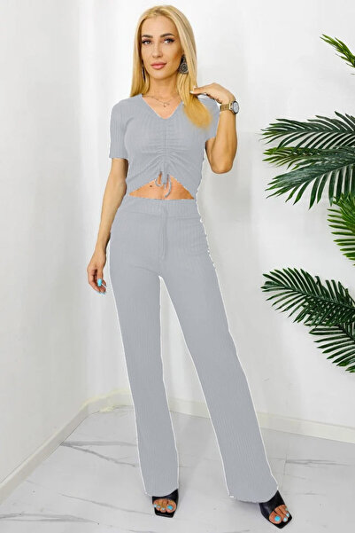 FashionForYou Cassia casual set, with loose pants and drawstring T-shirt, Grey