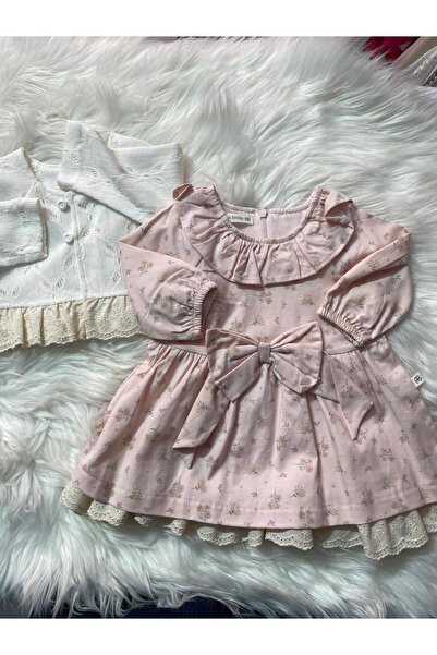 mayakids فستان دانتيل وردي أبيض مزين بالزهور للأطفال مع سترة