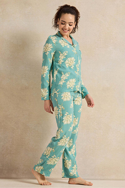 REDTAG Women Green And Yellow Floral Print Pyjama Set (2 Piece)