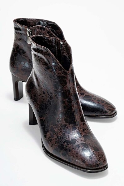 Lizy Shoes Cizme de damă maro cu imprimeu și detaliu tip migdală la vârf