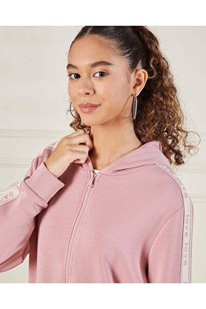 REDTAG Senior Girls Apricot Zipper Front Scuba Hooded Sweatshirts