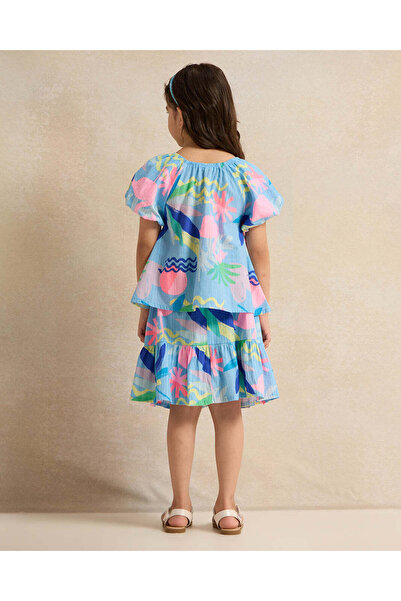 REDTAG Girls Blue Allover Print Blousse And Skirt Set (2 Piece)