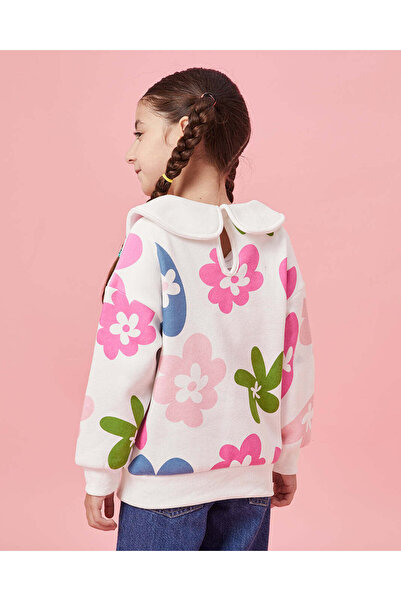 REDTAG Girls White 3D Flower Sweatshirt