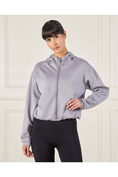 REDTAG Women Grey Performance Hooded Sweatshirt