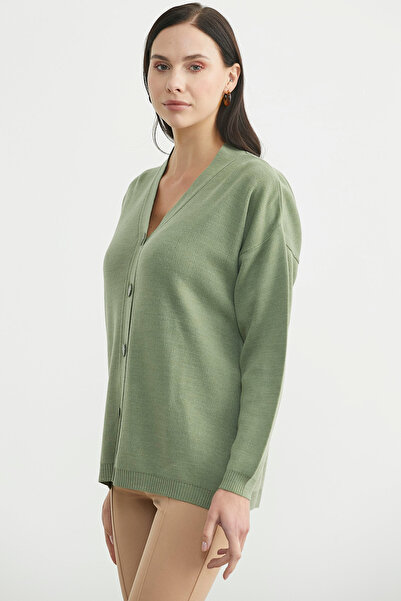 Sementa V-Neck Casual Buttoned Knit Cardigan - Green