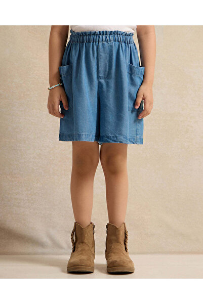 REDTAG Girls Blue Bermuda Denim Shorts