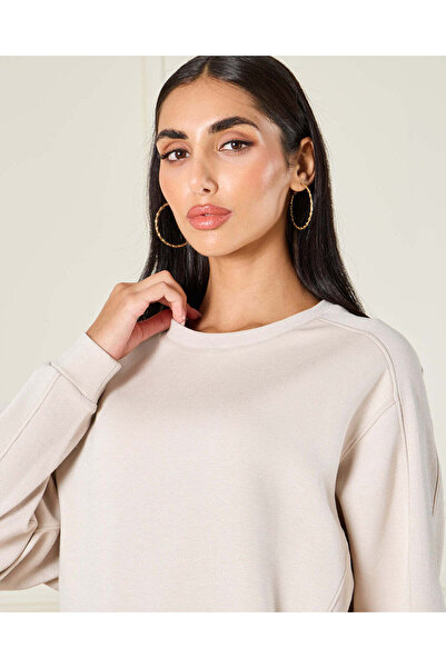 REDTAG Women Beige Ribbed Active Sweatshirt