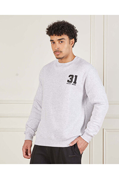 REDTAG Men Grey Crew Neck Sweatshirt