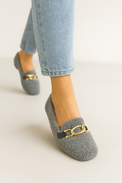 Beyond Women's Gray Chain Plush Ballerinas 1cm Shr001