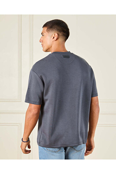 REDTAG Men Charcoal Lounge Crew Neck T-Shirt