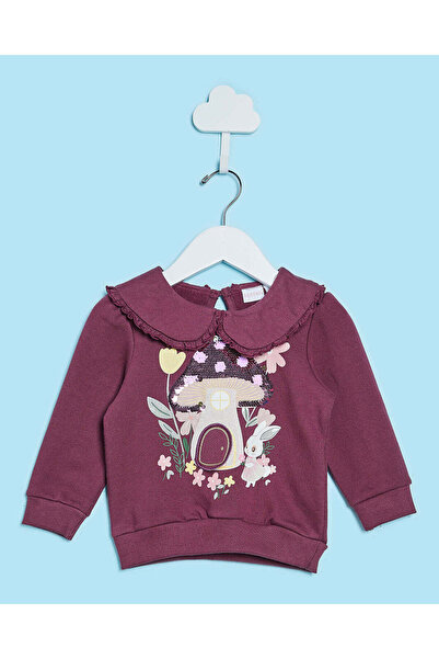 REDTAG Infant Girls Berry Sweatshirt With Mushroom Artwork