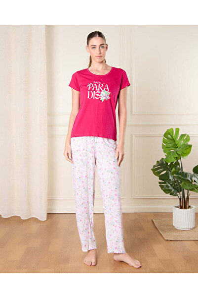 REDTAG طقم بيجامة نسائي مطبوع الأحمر والأبيض (قطعتين)