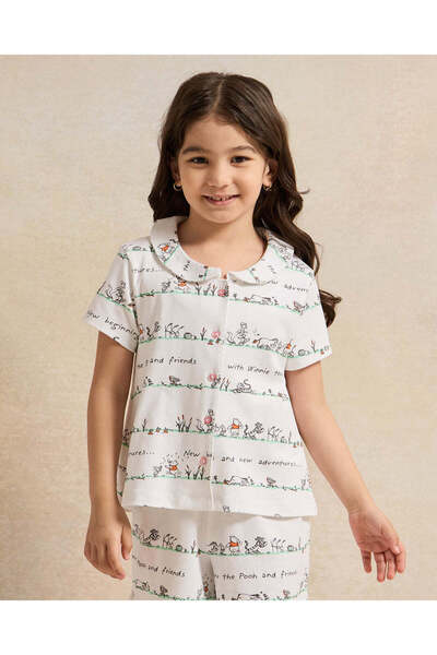 REDTAG Girls White Winnie The Pooh Pyjama Set (2 Piece)