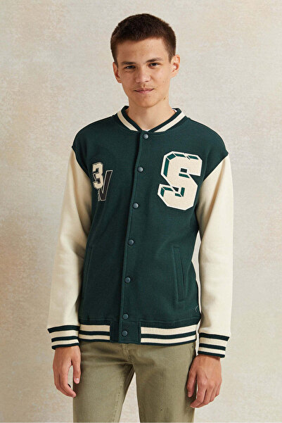 REDTAG Senior Boys Green Baseball Sweatshirt