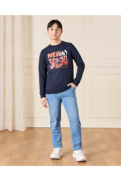 REDTAG Senior Boys Navy Printed Sweatshirt
