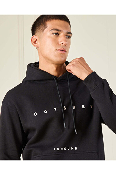 REDTAG Men Black Hooded Sweatshirt