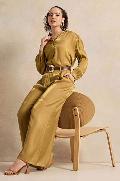 REDTAG Women Gold Flared Trousers