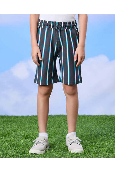 REDTAG Boys Black Stripe T-Shirt & Shorts Set (2 Piece)