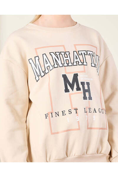 REDTAG Senior Girls Beige Printed Basic Sweatshirt
