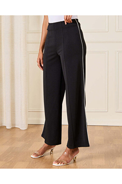 REDTAG Women Black Piping Embellished Trousers