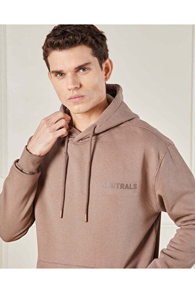 REDTAG Men Brown Hooded Lounge Sweatshirt