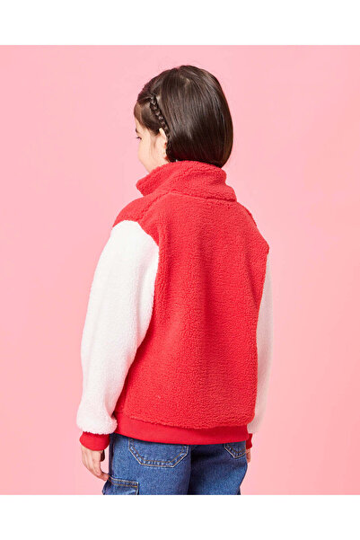 REDTAG Girls Red And White Textured Sweatshirt