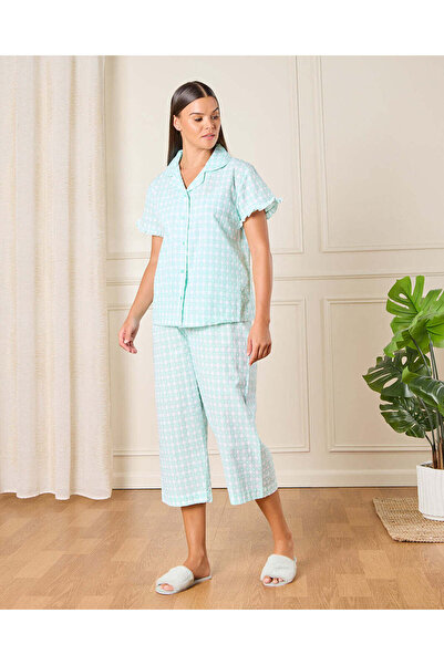 REDTAG Women Green Checkered Pyjama Set (2 Piece)