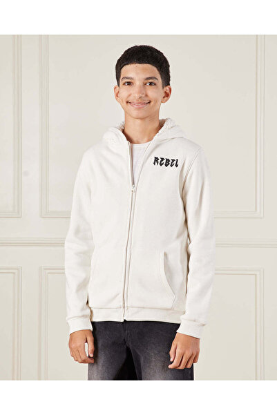 REDTAG Senior Boys Ivory Hooded Sweatshirt