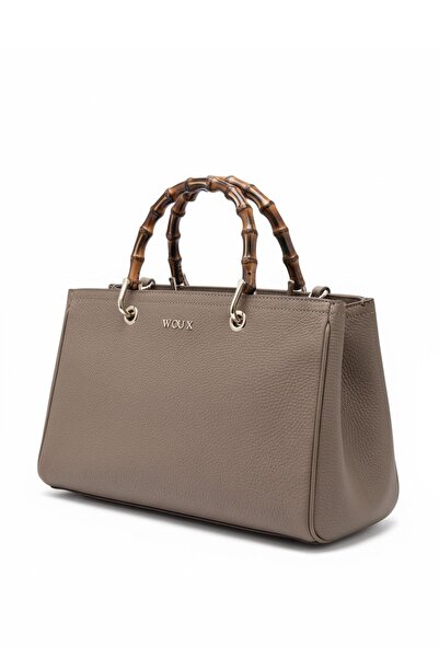 Deriderim Beige Women's Handbag with Bamboo Handle