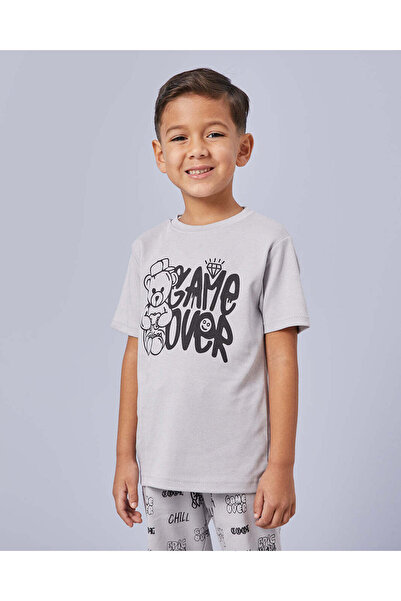 REDTAG Boys Grey Printed Pyjama Set (2 Piece)