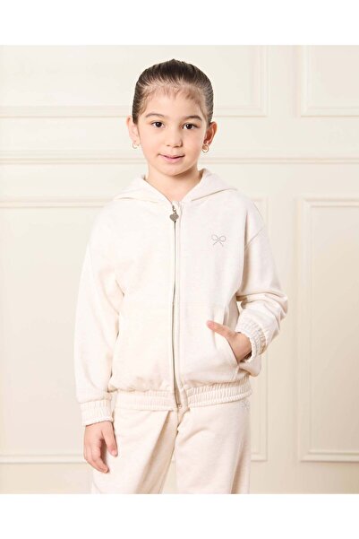 REDTAG Girls Ecru Hooded Sweatshirt