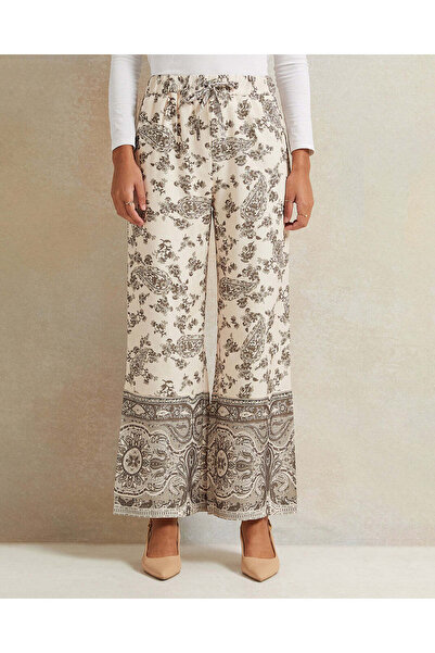 REDTAG Women Beige Printed Wide Leg Trousers