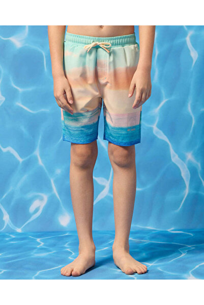 REDTAG شورت سباحة برتقالي مطبوع عليه منظر البحر للأولاد