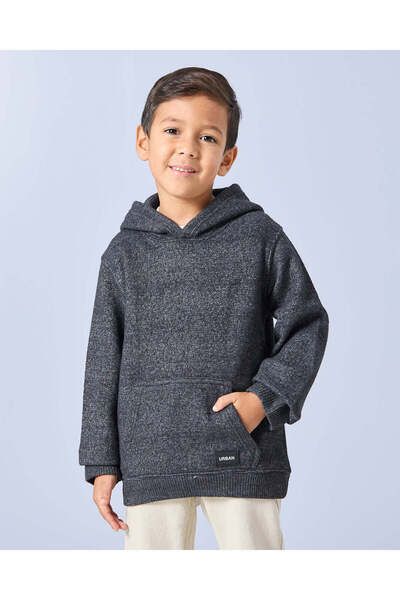 REDTAG Boys Charcoal Snow Look Hooded Sweatshirt