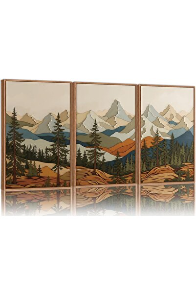 ALAYRA International مجموعة من 3 لوحات فنية جدارية من القماش بإطار جبال وغابا...