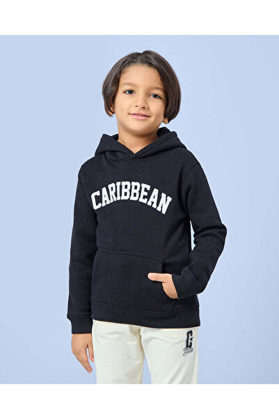 REDTAG Boys Black Carribean Hooded Sweatshirt