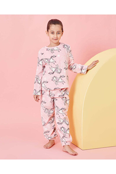 REDTAG Girls Pink Unicorn Print Pyjama Set (2 Piece)