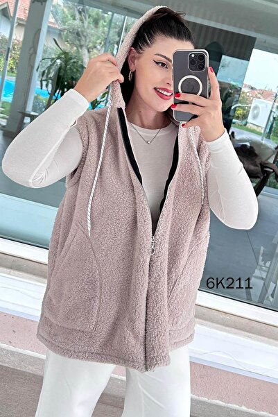 İnce Topuk Hooded Plush Vest 6K211