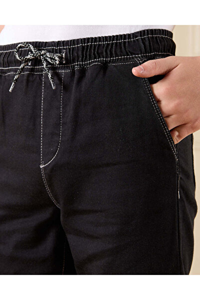 REDTAG Senior Boys Black Stretch Denim Shorts
