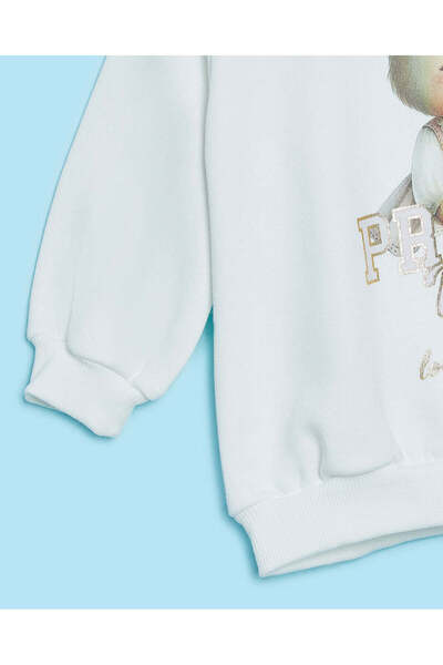 REDTAG Infant Girls White Teddy Print Sweatshirt