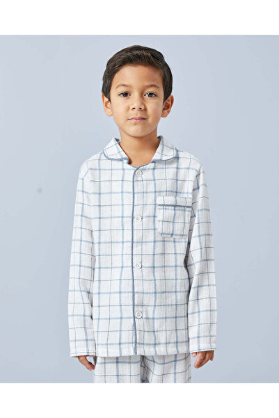 REDTAG Boys White And Blue Checkered Pyjama Set (2 Piece)
