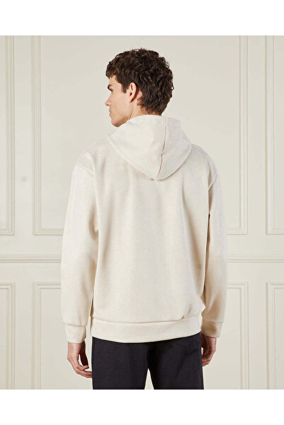 REDTAG Men Beige Suede Hooded Sweatshirt