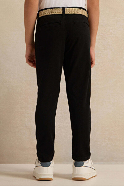 REDTAG Boys Black Dobby Belted Trouser