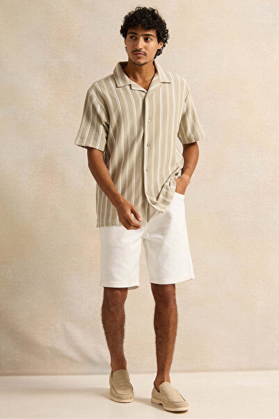 REDTAG Men Beige Lounge Striped Shirt