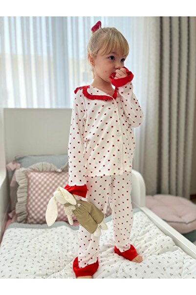 YİGİT BUTİK Heart Patterned Girl's Pajama Set
