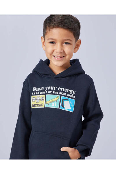 REDTAG Boys Navy Skate Hooded Sweatshirt