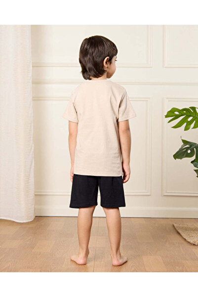 REDTAG Boys Beige And Black Printed Pyjama Set (2 Piece)