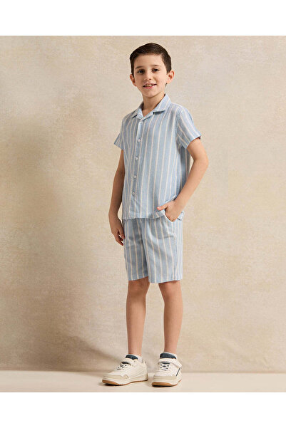 REDTAG Boys Blue Striped Collared Set (2 Piece)