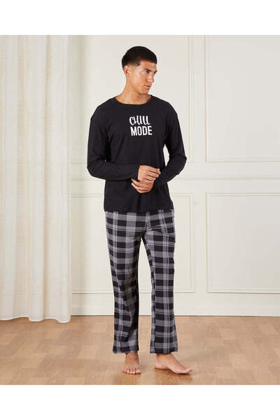 REDTAG Men Navy Checkered Pyjama Set (2 Piece)